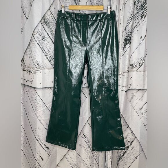 NWT 7 For All Mankind Faux Leather Flare Pants Green L - Picture 1 of 8